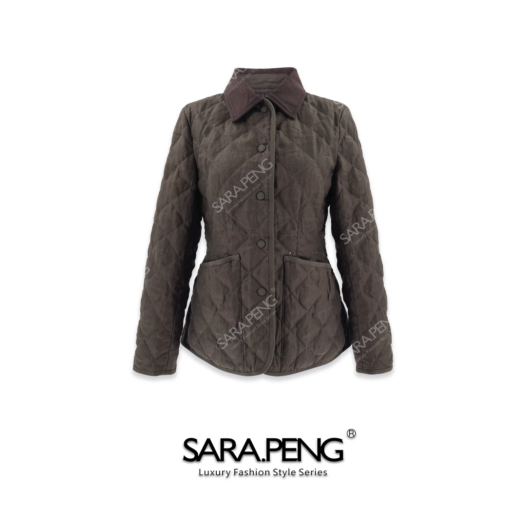 SARA.PENG都市格调｜高端亚麻拼羊毛桑蚕丝领鹅绒服外套｜1D168480