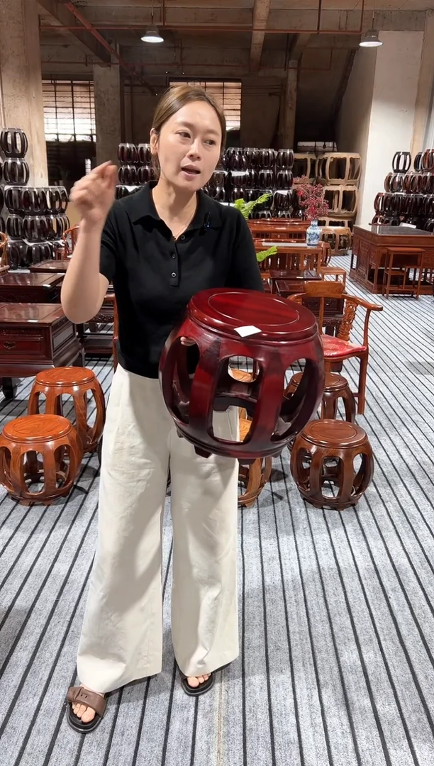 花梨木类家具a7微瑕酸枝木深色小号鼓凳不退不换