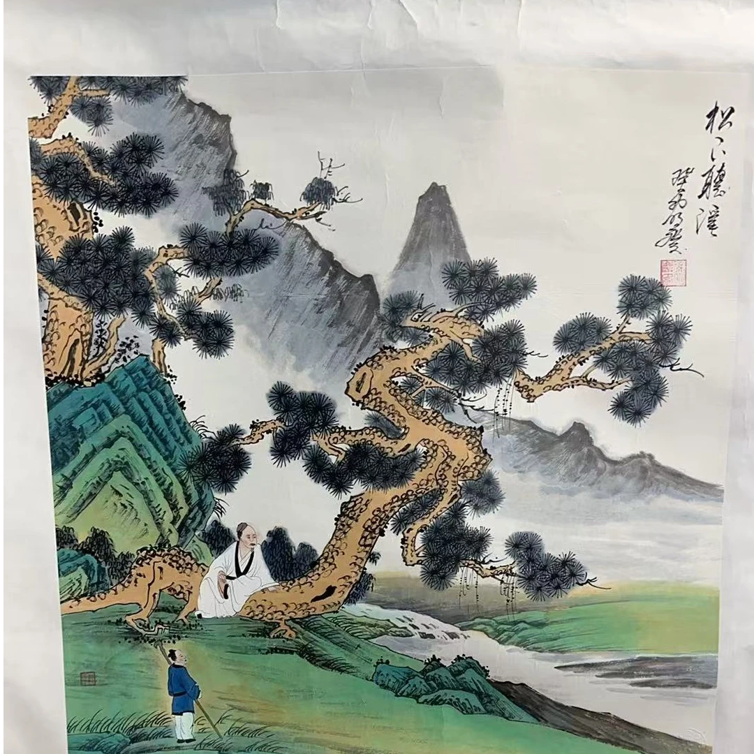 国画作品-徐明庆-斗方-松下听溪