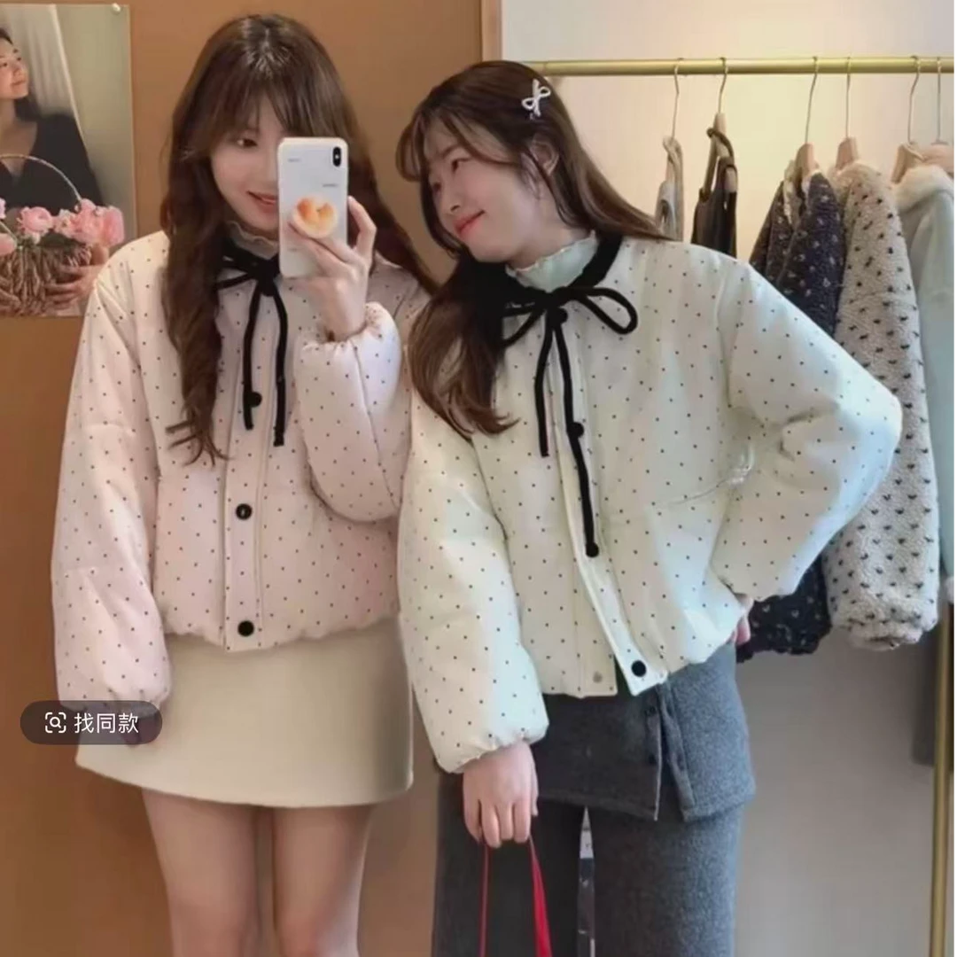 冬季新款蝴蝶结小花棉服