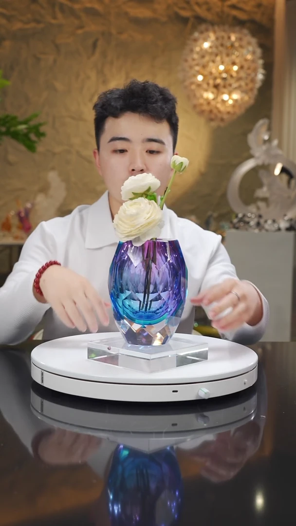 琉璃手工艺品福利金红蓝切面花瓶小号