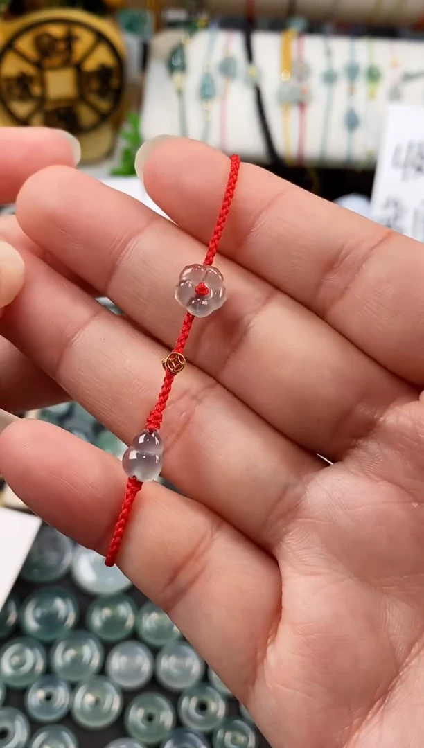 散珠翡翠葫芦小花手绳 手围15