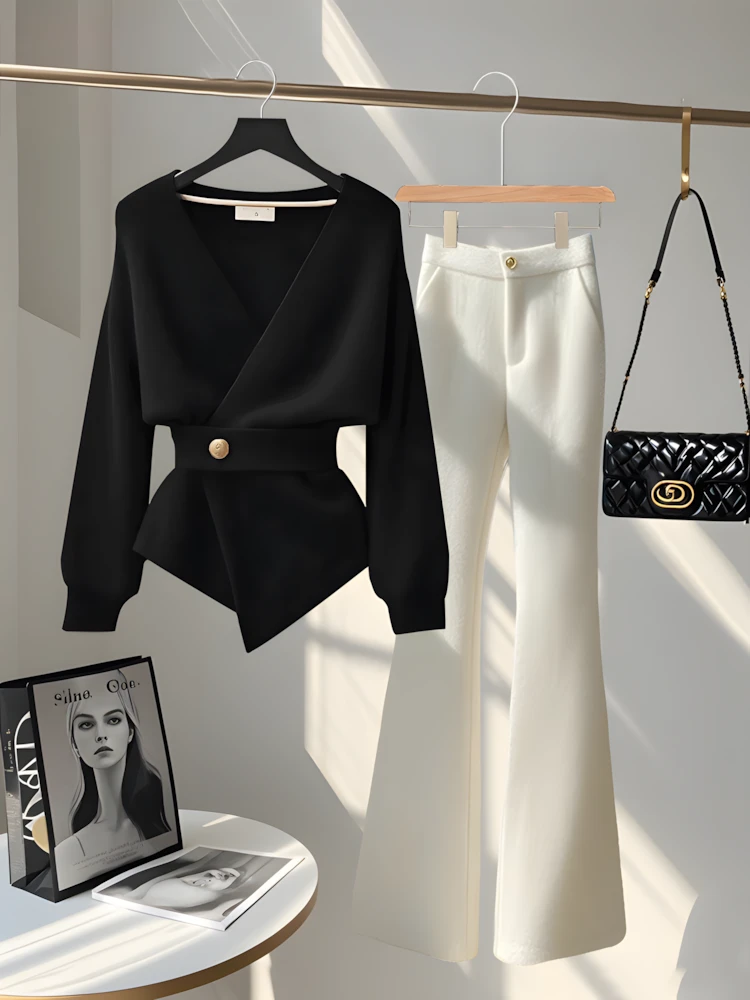 气质名媛秋冬套装新款收腰显瘦针织上衣女休闲裤小众不撞衫两件套