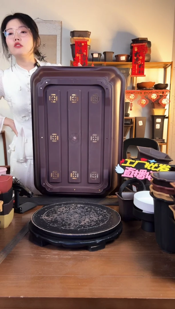 【闪购商品】树脂70口径马槽花盆紫檀色两只装