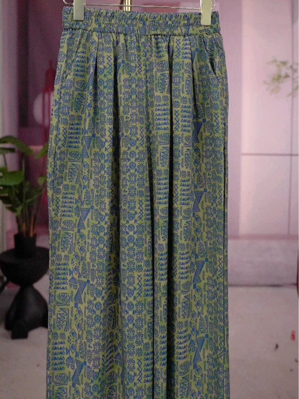 店铺2025新款复古民族风阔腿长裤松紧腰时尚凉感清冷系禅意衣服女