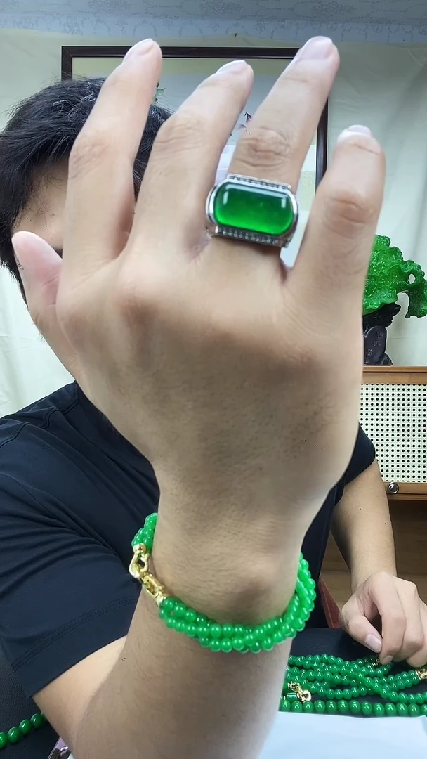 银S925镶嵌戒指翡翠J07