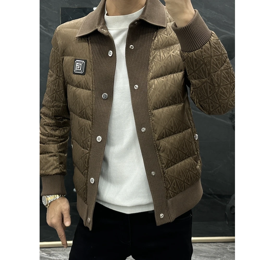 曼库帕娅白鸭绒羽绒服男短款新款个性徽章休闲翻领保暖修身外套潮