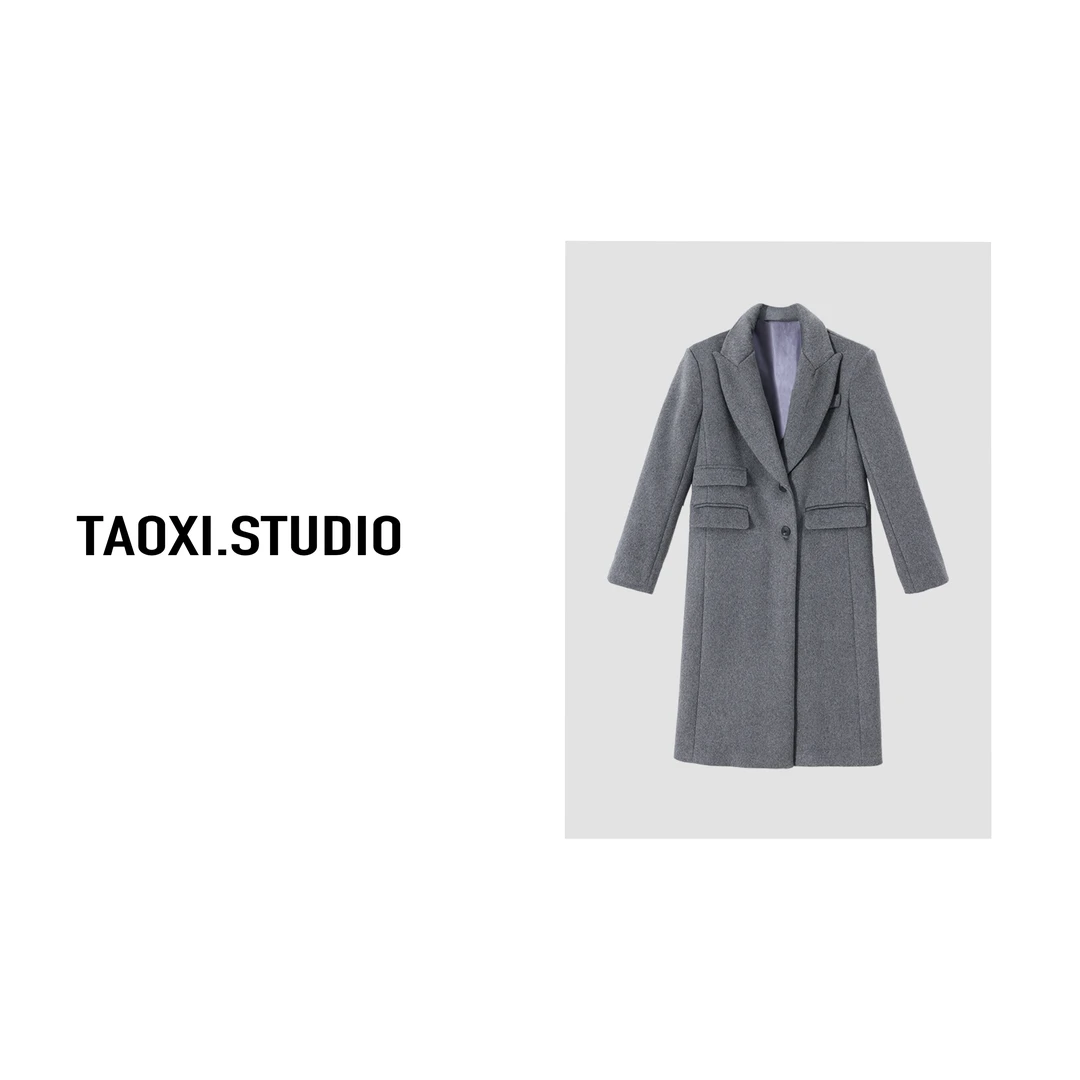 ZC 冬季新欧美明星同款灰色长款羊毛过膝大衣女高端毛呢外套23121