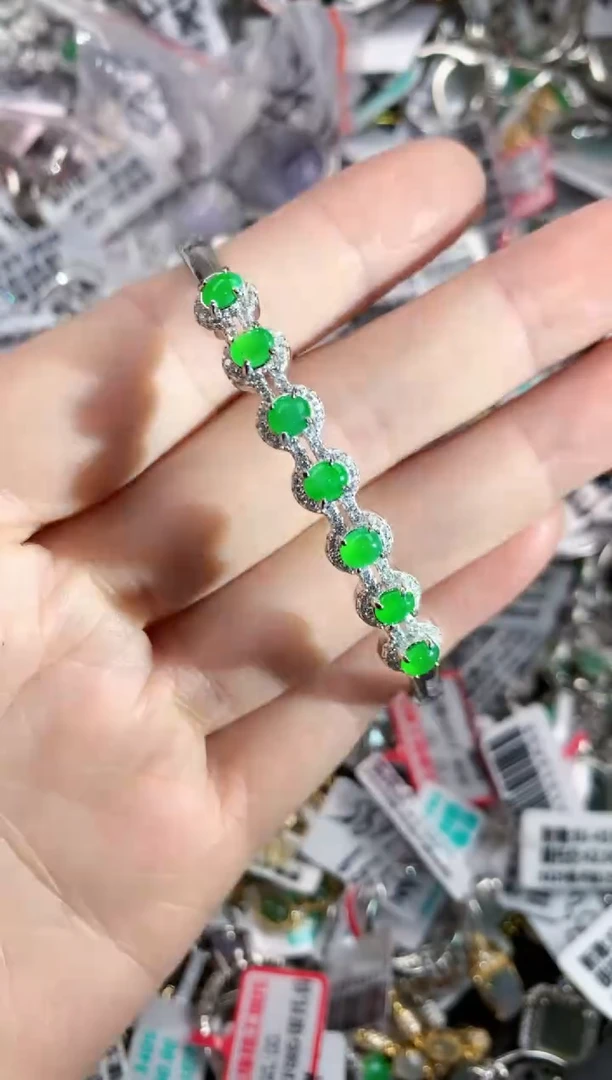 银S925镶嵌戒指翡翠444---6