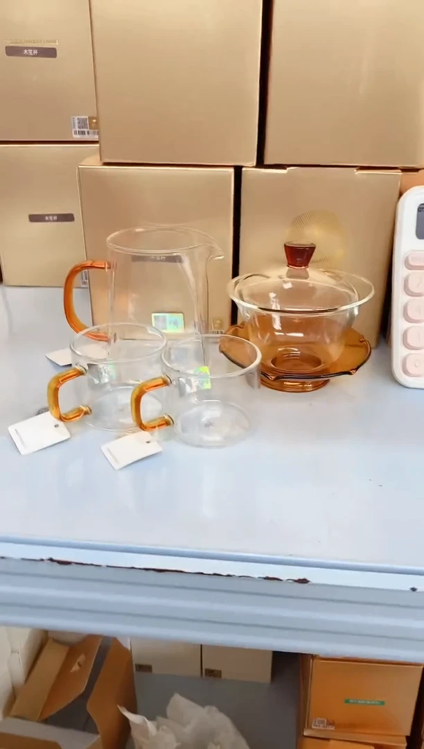 荷叶盖碗/琥珀色+瀚然琥珀+清禾杯琥珀