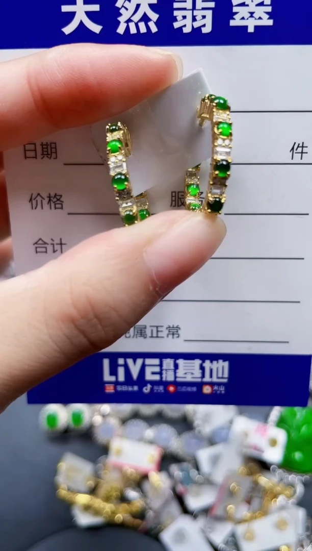 银S925镶嵌翡翠耳饰394