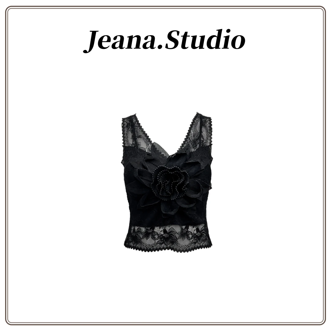 【Jeana.Studio】原创设计轻奢透气蕾丝手工花瓣珠珠背心