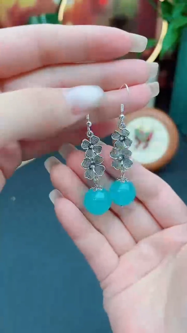 玛瑙/玉髓耳饰银S925镶嵌111000