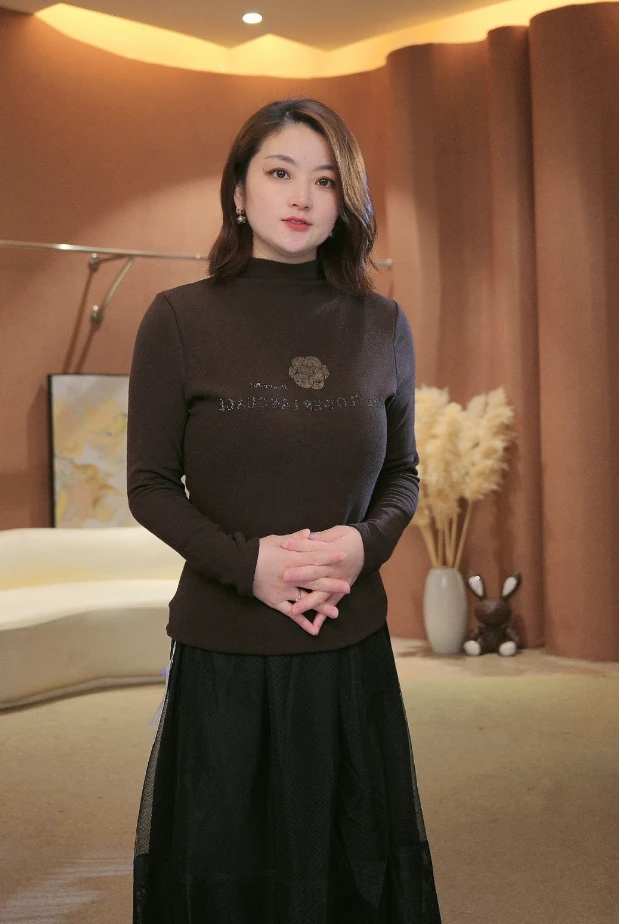 半高领有弹力长袖常规款螺纹T恤加绒宽松百搭休闲女士洋气2852