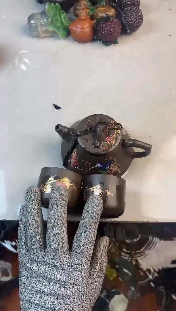 描金喜上眉梢石瓢+2杯+壶绳+证书