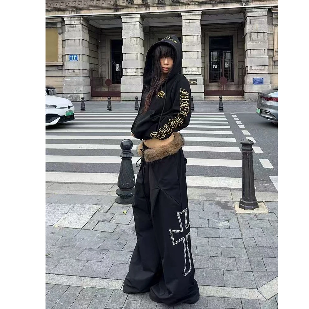 美式街头设计感字母印花休闲卫裤女秋冬辣妹跳舞裤休闲阔腿拖地裤