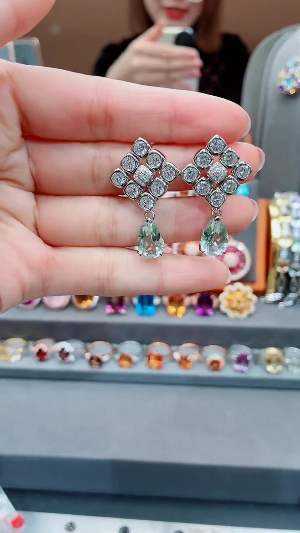 银S925镶嵌耳饰水晶水晶耳饰