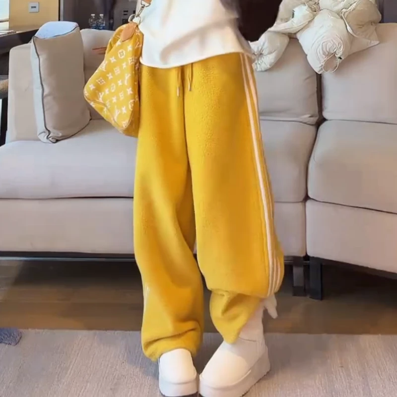 冬季新款美式休闲复古百搭弯刀慵懒宽松条纹休闲裤LK2508498