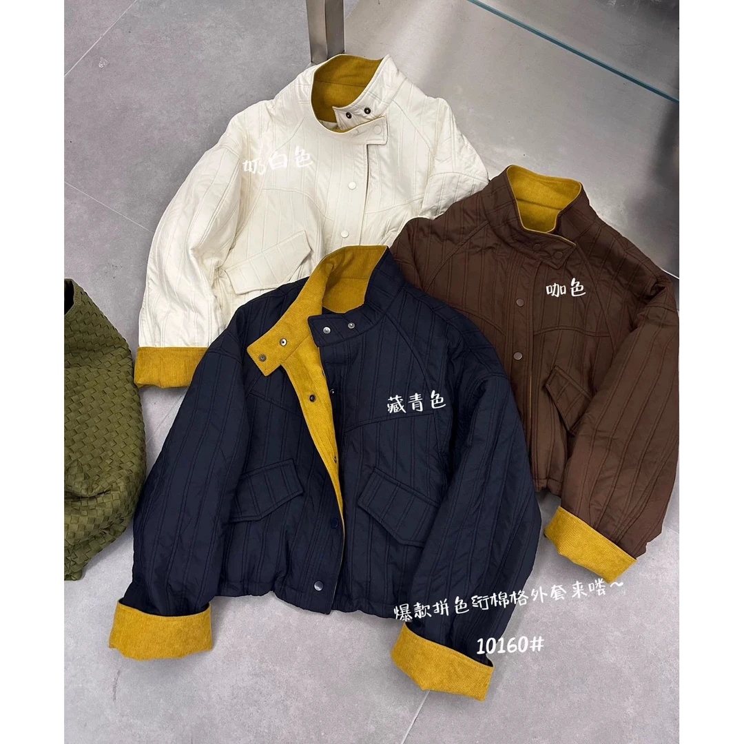 欧洲站设计感立领撞色拼接轻薄棉服外套女2025秋季新款夹克上衣潮