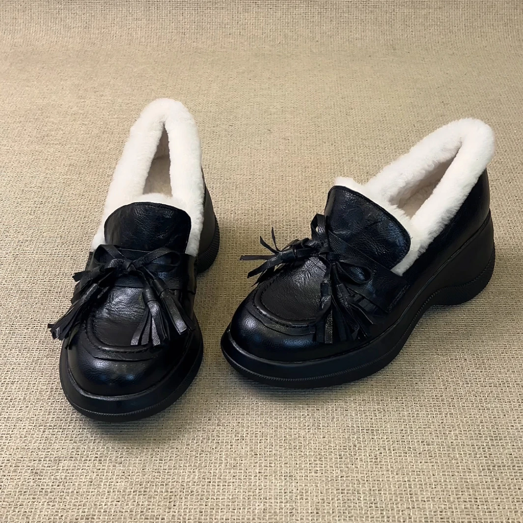 RubyL/6.5cm复古通勤英伦风流苏舒适百搭圆头厚底毛毛单鞋女款