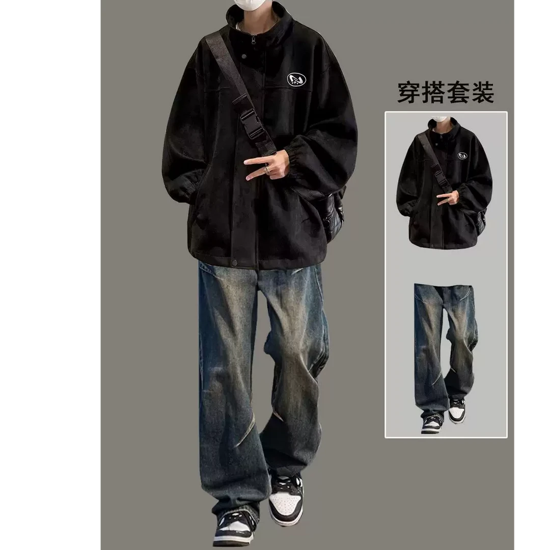 男生秋冬穿搭个性 cleanfit 小众高级感高知感外套牛仔裤套装193