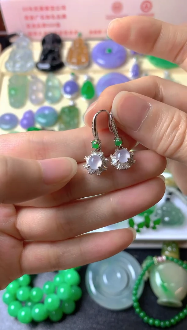 银S925镶嵌翡翠耳饰爱*己耳饰