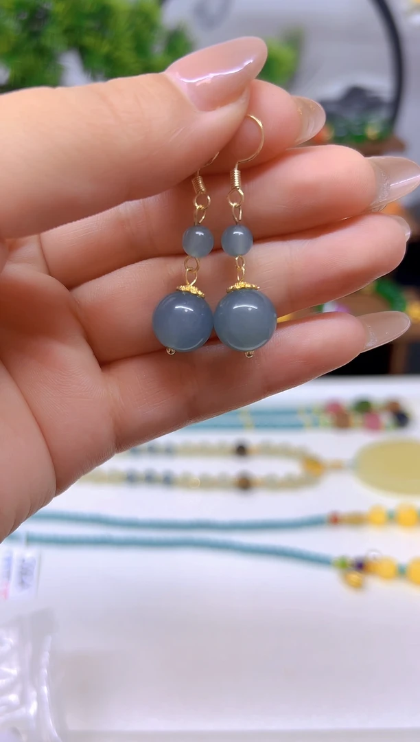 翡翠14K金镶嵌耳饰E779