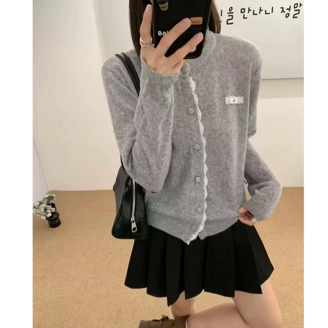 【蕾丝包扣】法式气质字母针织开衫女毛衣外套时尚宽松上衣