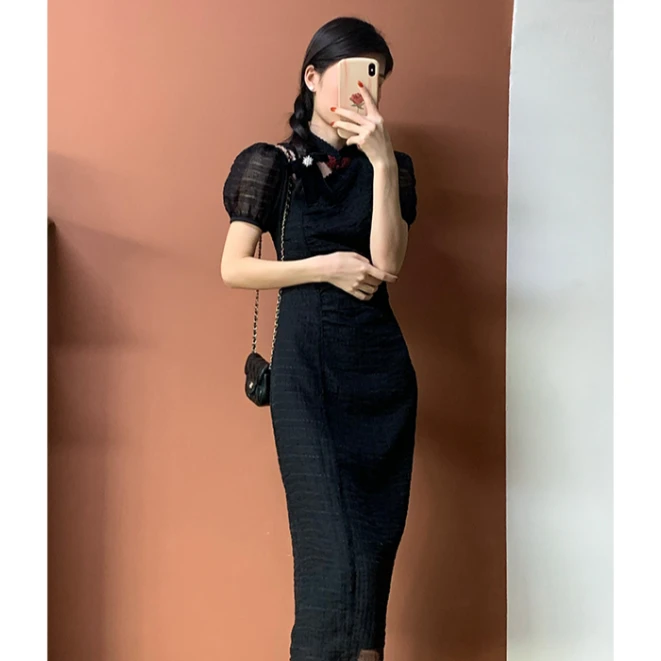 许愿星包臀 复古旗袍女夏改良小个子短袖连衣裙38716