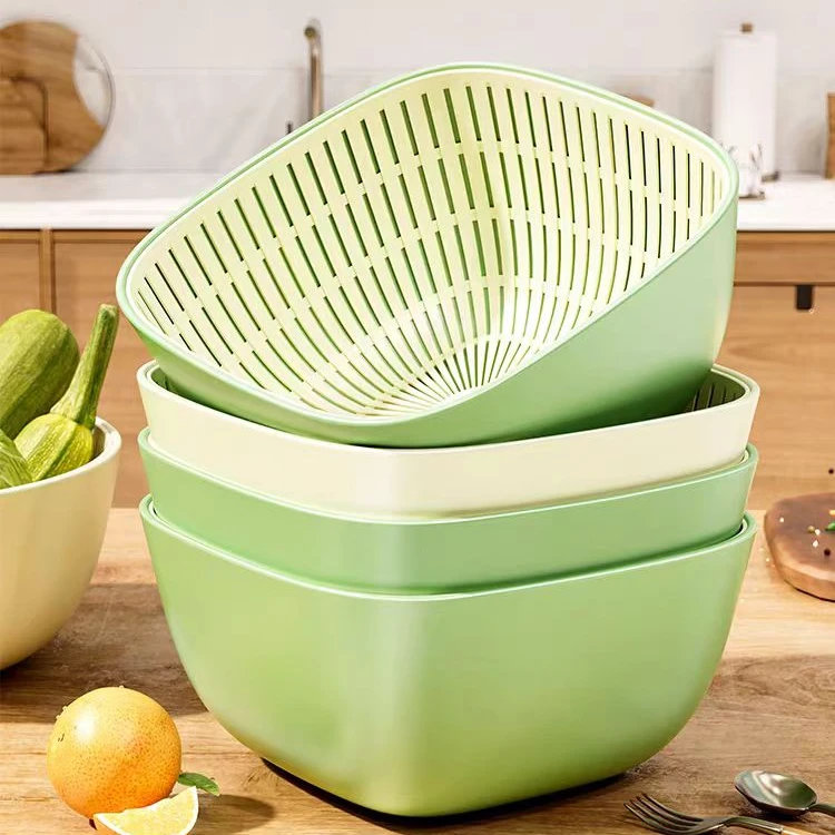 巧又好日式方形沥水篮双层洗菜厨房洗水果3450