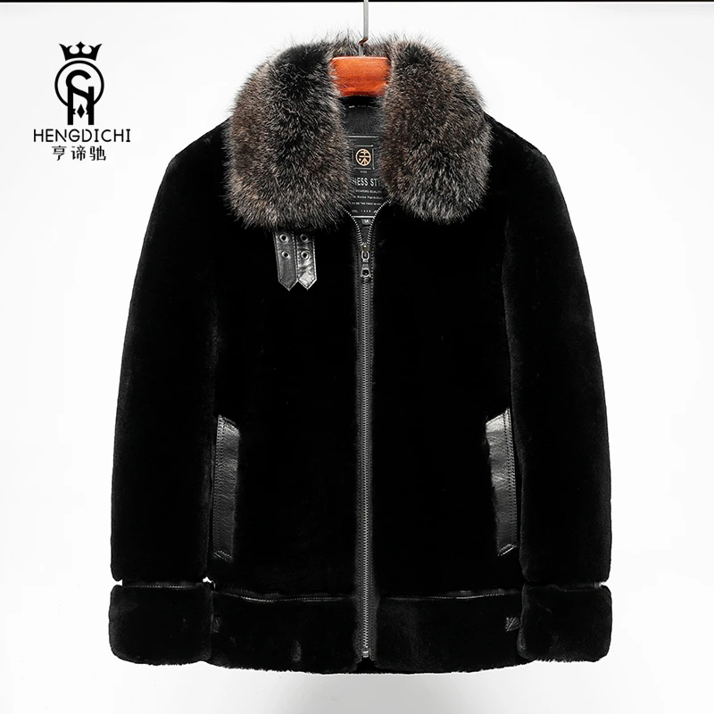 男士原生态羊皮皮毛一体貉子毛领真皮休闲外套皮草保暖冬季皮夹克