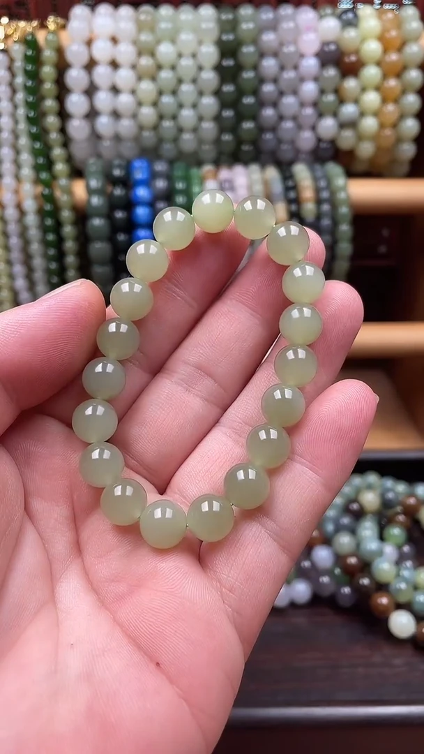 未镶嵌手串和田玉冰底晴水正色晴水卡十二圆珠单圈手串