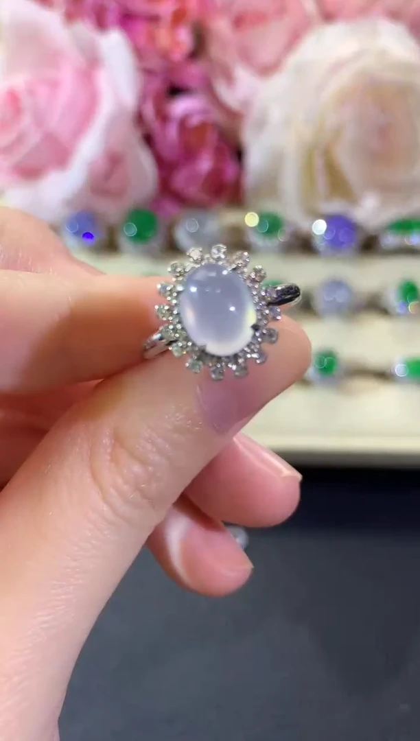 18K金镶嵌戒指翡翠冬日珠宝E111紫货有色差