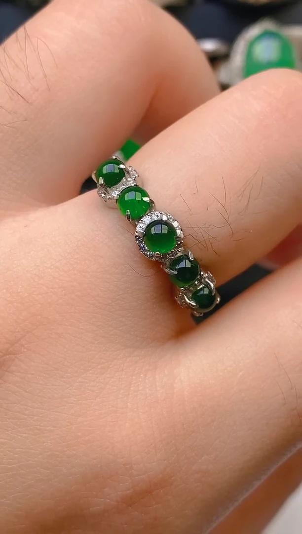 翡翠戒指银S925镶嵌天然