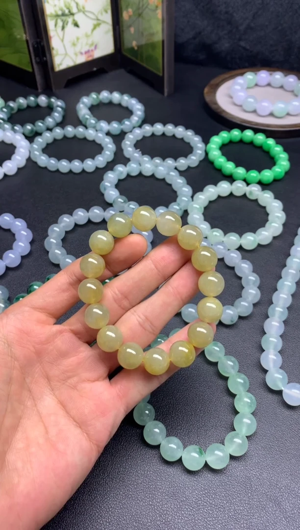 未镶嵌手链翡翠天然缅甸翡翠A货无烧冰黄翡手串卡12.4mm