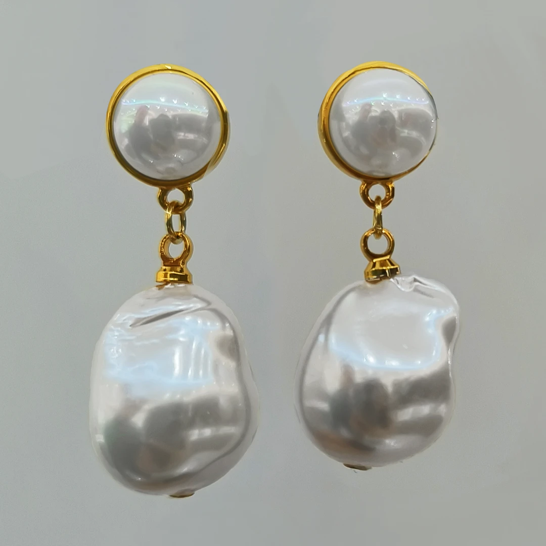 铜合金仿珍珠耳饰 气质异形珠双珠耳坠精致灵动款百搭耳环 K098