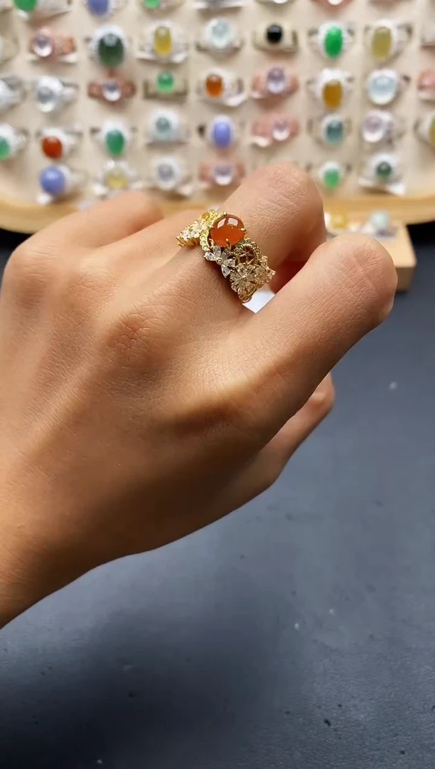 银S925镶嵌戒指翡翠缅甸天然A货翡翠1 9-