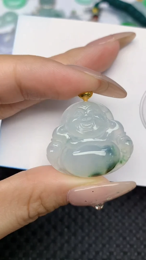 颈饰18K金镶嵌翡翠天然缅甸翡翠a货百元以上9元证书费自理