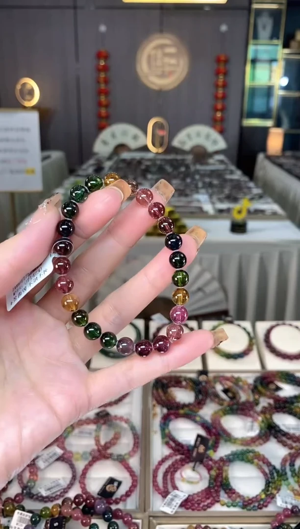 未镶嵌老矿碧玺色标彩单圈手串7mm+碧玺dan多样性发货一条