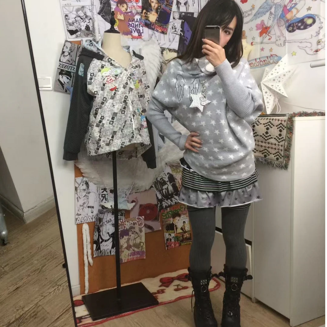 【雾星讯号】复古天使翅膀星星堆堆上衣少女日系不规则设计带胸针