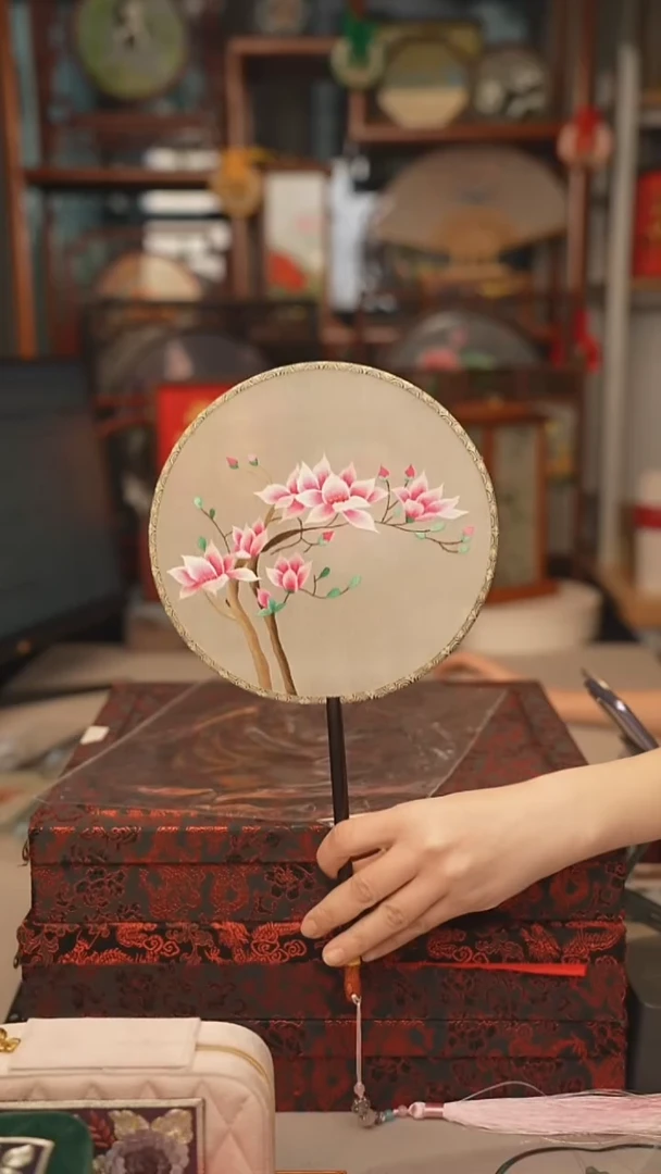 扇子团扇 绣花双面非遗