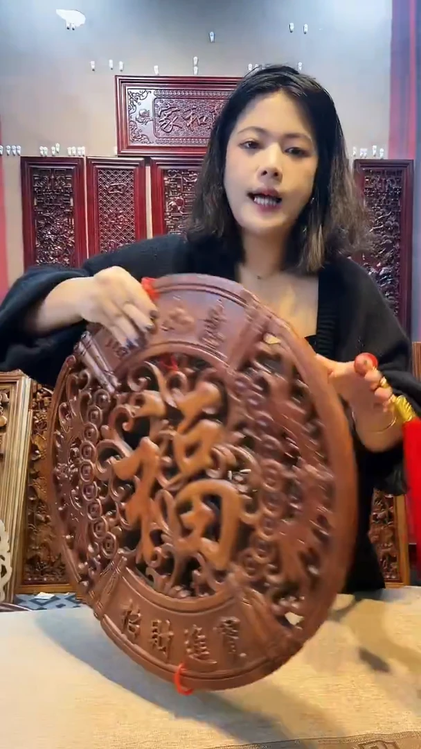 香樟木木雕款48厘米吉祥如意一对