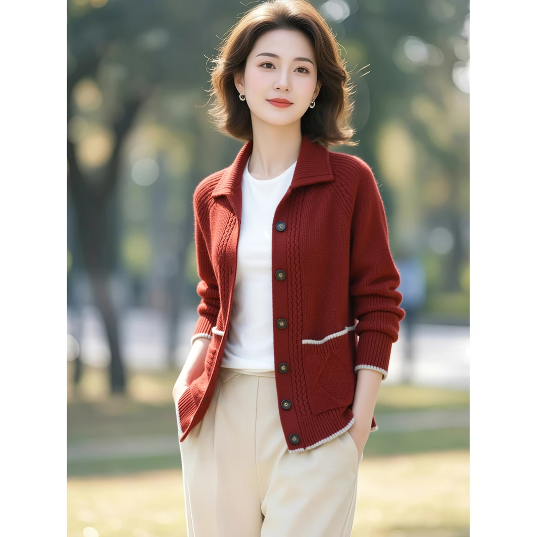 AQ#翻领毛衣外套女秋装2025时尚新款宽松外搭针织开衫DY15270