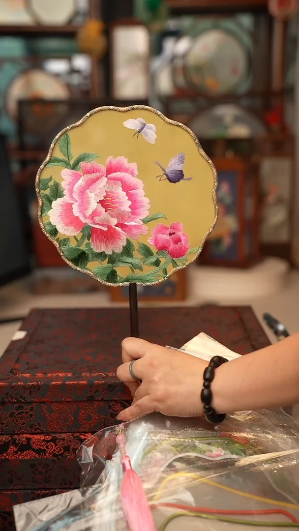 扇子团扇 绣花双面非遗