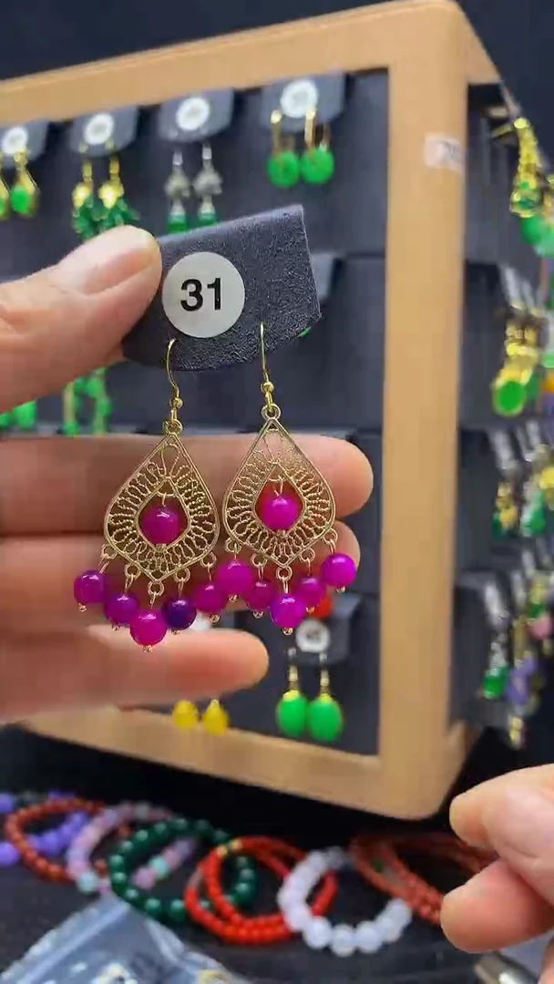 【闪购商品】玛瑙/玉髓耳坠银S925镀金镶嵌耳饰031