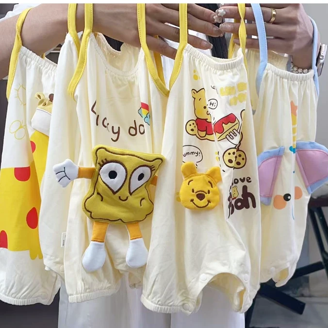 夏季新款动物乐园吊带哈衣婴幼儿舒适透气无袖棉质薄款连体衣爬服