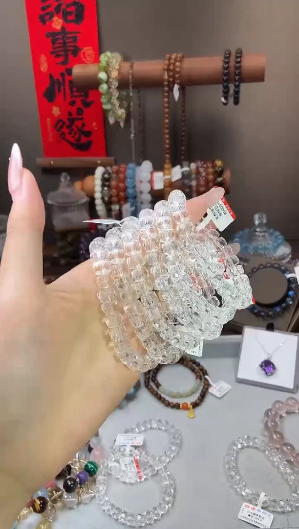 水晶手串未镶嵌白水晶车轮切面8+