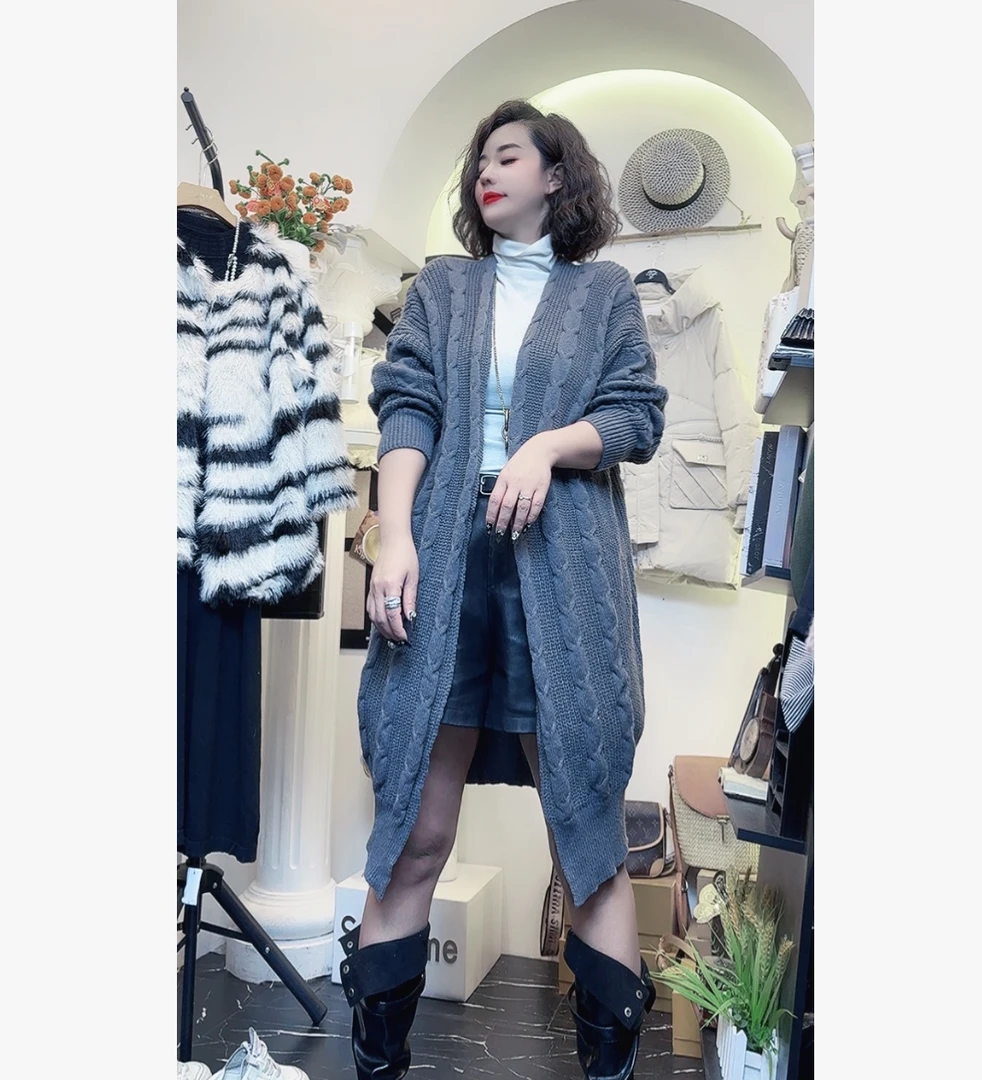 D25 112705 慵懒风麻花开衫女宽松加厚百搭减龄毛衣外套