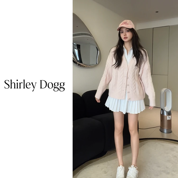 汤元家sd 甜美风麻花针织开衫毛衣