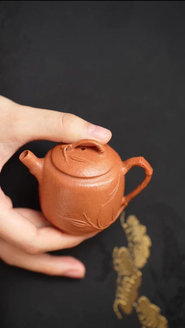 茶壶紫砂手磨粗砂金降坡竹趣100cc